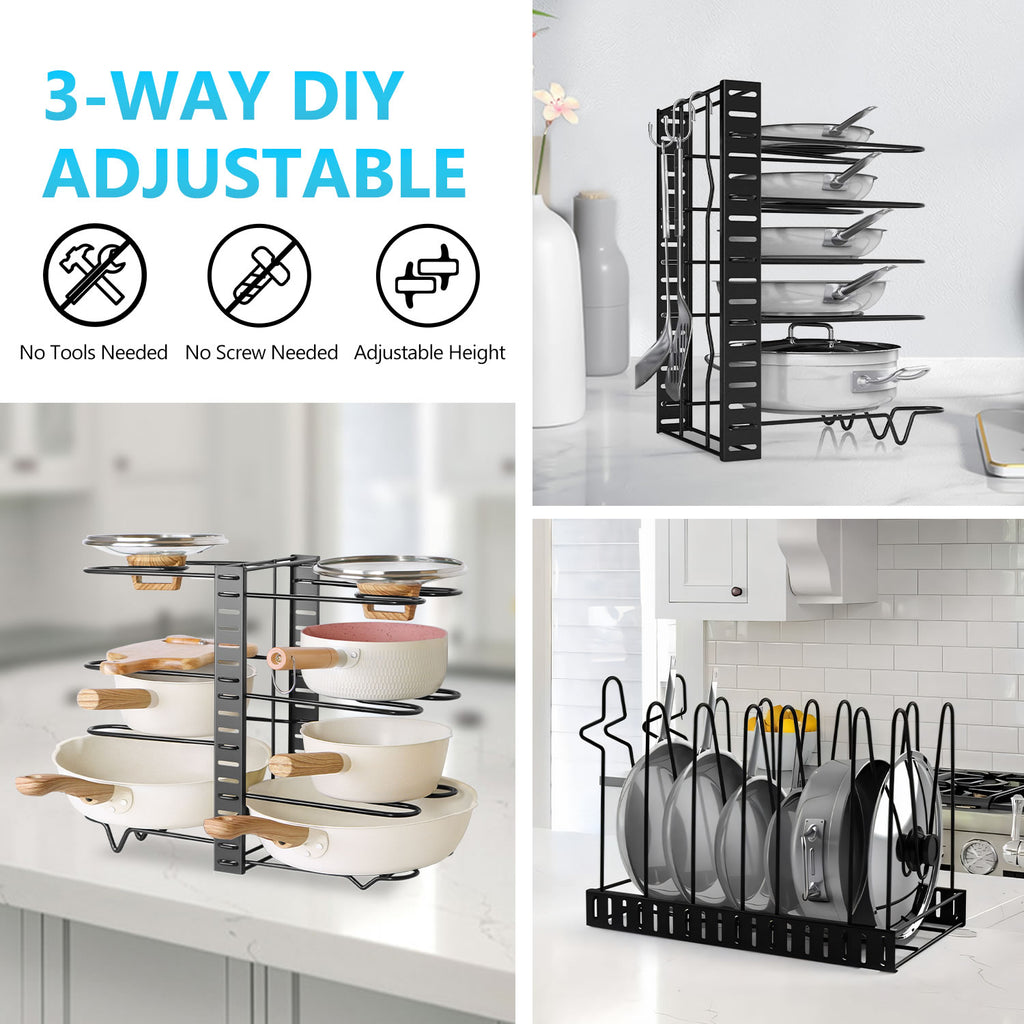 Stelive 8 Tier Dual Sided Pan Rack Pot Pan Organizer Adjustable Pan Pot Rack Pantry Organizer Holder Kitchen Pot Organizer Holder Pot Lid Organizer