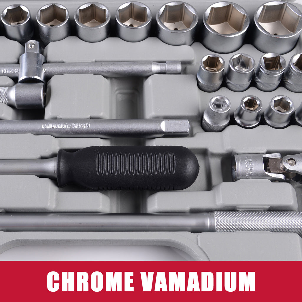 25-Piece Socket & Ratchet Spanner Set – CR-V 1/2" Drive (Metric, Large Size)