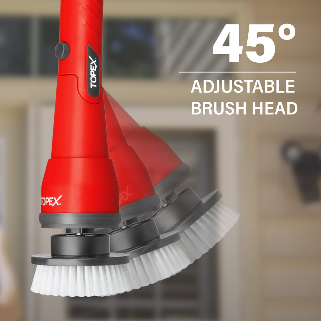 TOPEX 20V Cordless Power Scrubber With Extension Long Handle & 4 Replaceable Brush Heads,2 Speeds Power Scrubber Brush