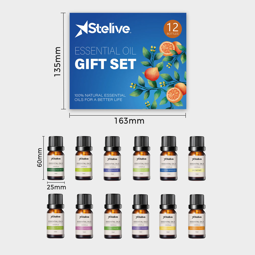 Stelive 12 Pack Essential Oils Set, 100 Percent Pure Essential Oils, 10ml Essential Oils for Diffuser, Aroma Oils Set (Peppermint, Lemongrass, Lavender...)