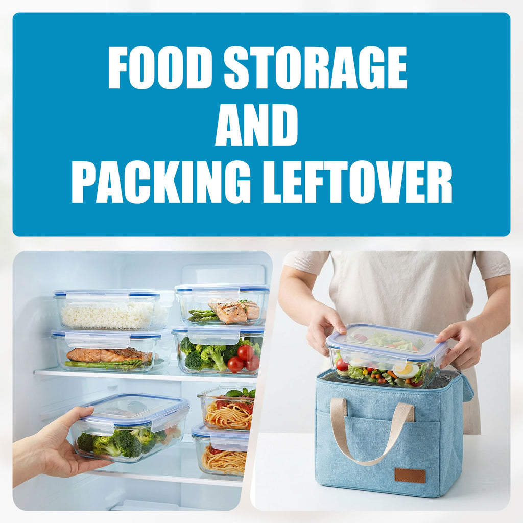Stelive 5 Pack Glass Storage Food Containers, Glass Meal Prep Containers, Airtight Lunch Bento Boxes with Snap Locking Leakproof Lids, Reusable for Microwave