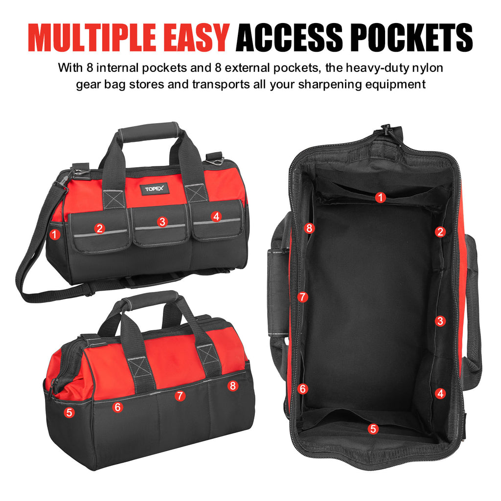 TOPEX 16-inch Tool Bag Multi-pocket Tool Organizer with Adjustable Shoulder Strap