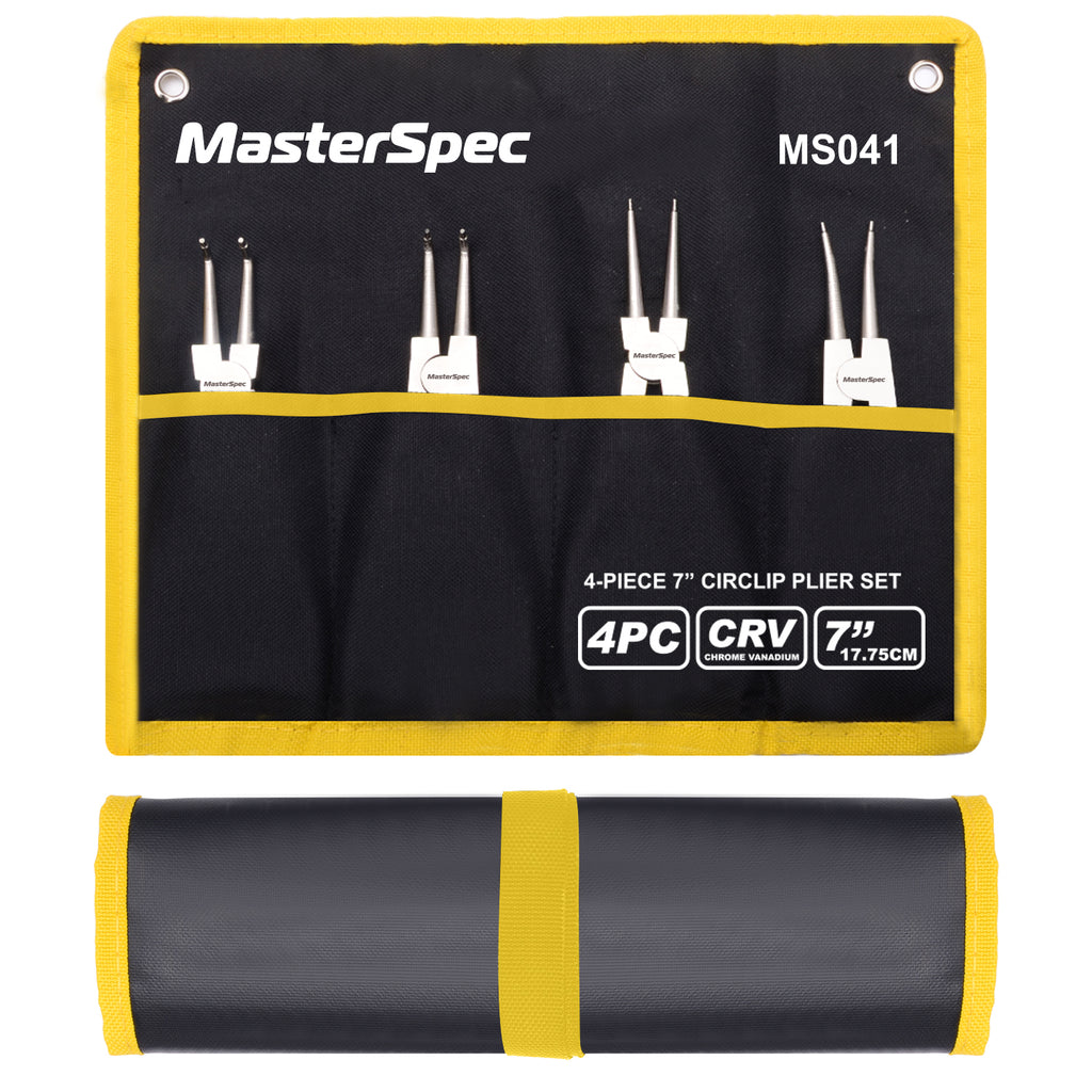 MasterSpec 7" Nickel Coated Circlip Pliers Set Snap Ring Remover Rolling Pounch