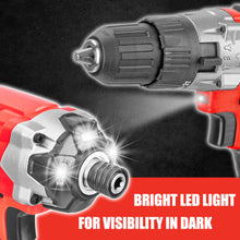 Load image into Gallery viewer, TOPEX 20 V Cordless Kit: Hammer Drill, Impact Driver, LED Light w/ Fast Charger
