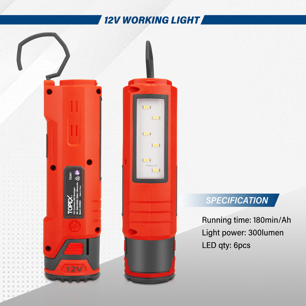 TOPEX 12V Cordless LED Worklight Lithium-Ion LED Torch w/ Battery & Ch ...