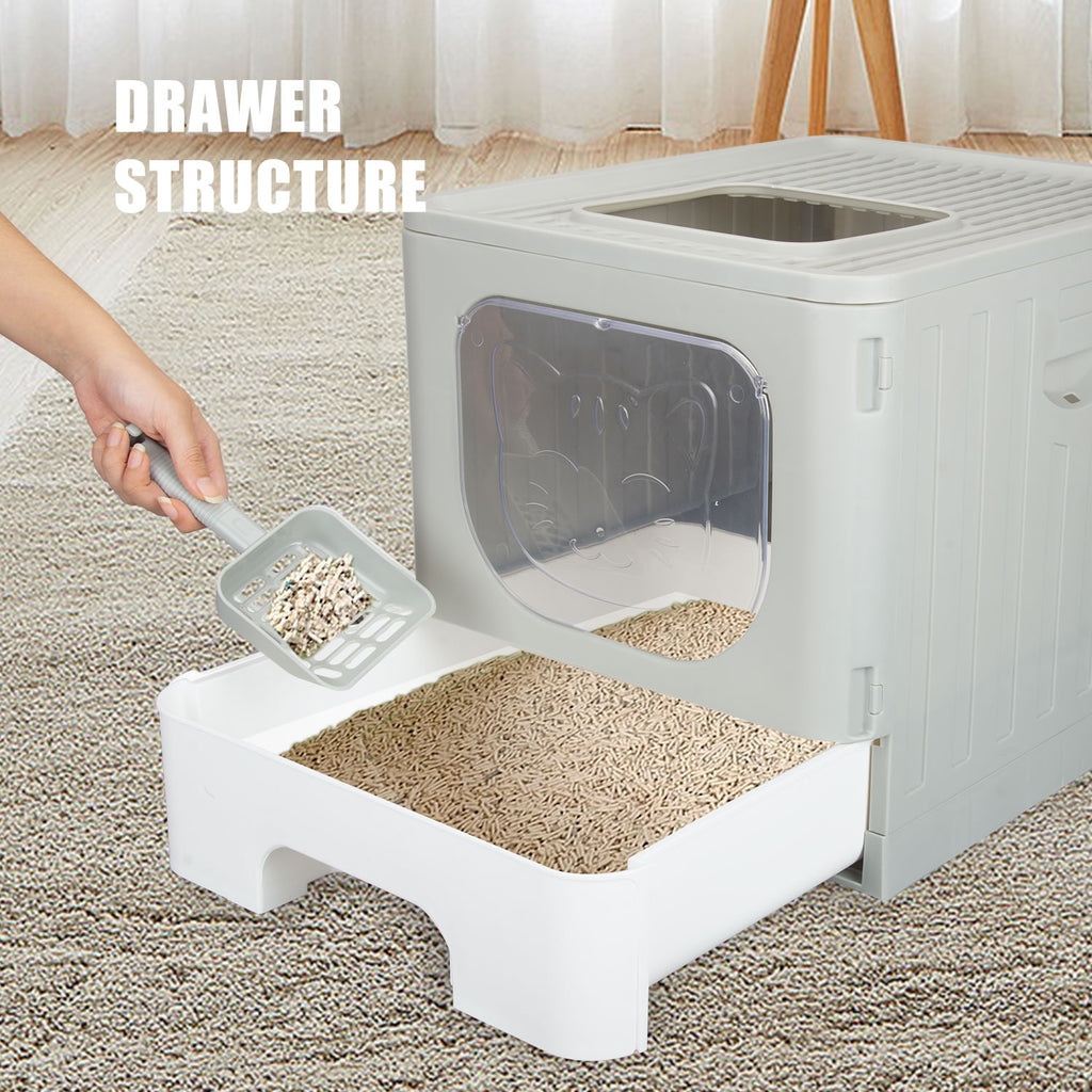 truepal Foldable Cat Litter Box/Basin Pet Toilet Anti-splashing Top Exit Cat Box With Scoop Grey