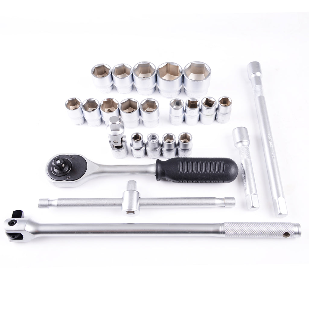 25-Piece Socket & Ratchet Spanner Set – CR-V 1/2" Drive (Metric, Large Size)