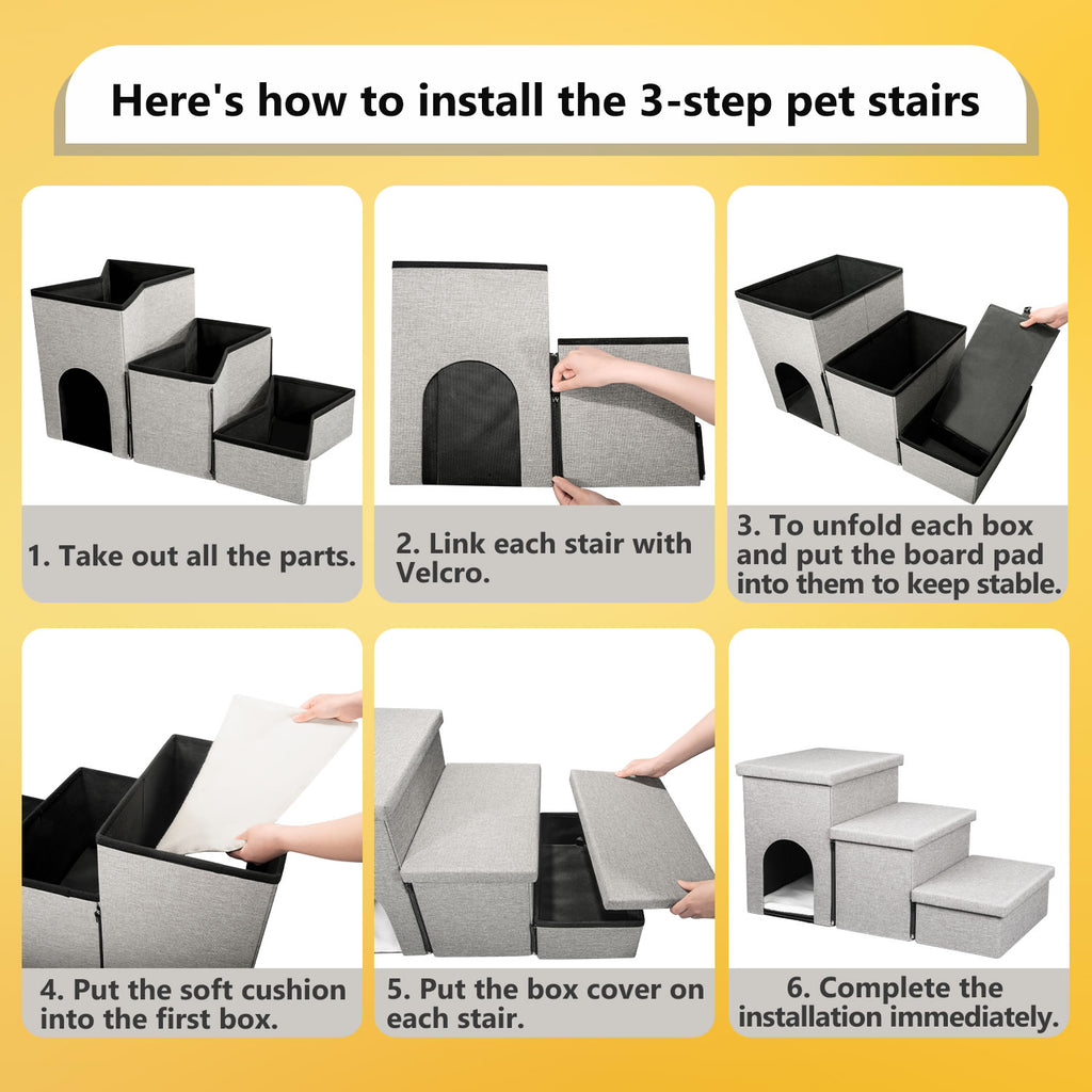 truepal 3 Steps Portable Pet Soft Plush Ladder Dog Cat Stairs Ramp with Storage Box