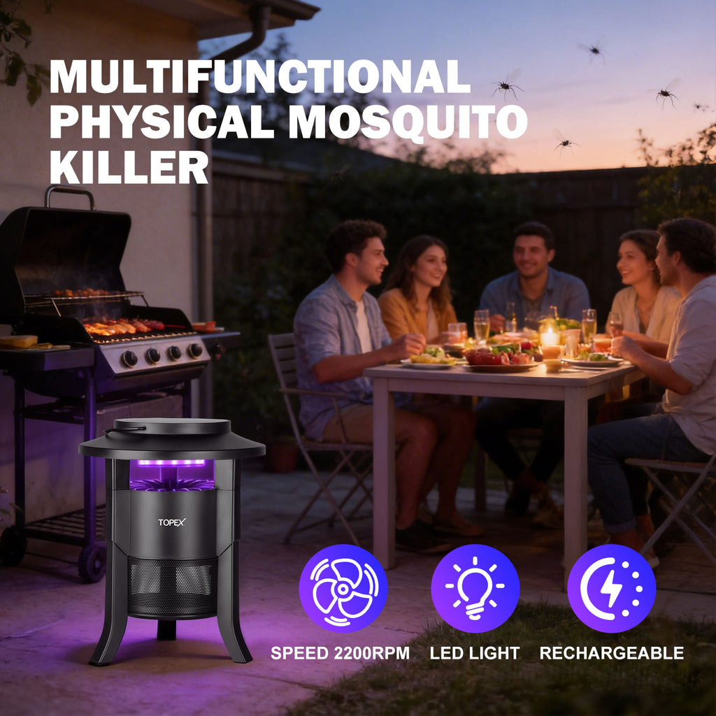 TOPEX 5W  Solar Garden Mosquito Killer Lamp, 2-in-1 Rechargeable Bug Zapper with UV Light, Removable Tray, Night Light for Indoor & Outdoor Use