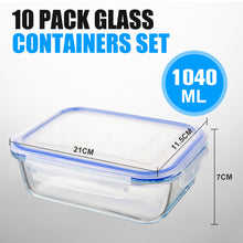 Load image into Gallery viewer, Stelive 10 Pack Glass Storage Food Containers, Glass Meal Prep Containers, Airtight Lunch Bento Boxes with Snap Locking Leakproof Lids, Reusable for Microwave