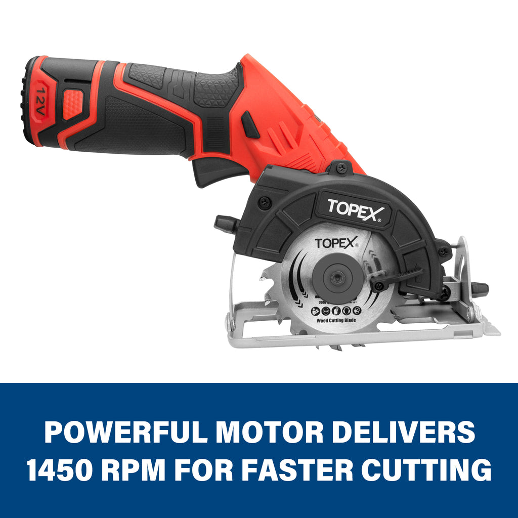 TOPEX 12V Max Cordless Circular Saw 85 mm Compact Lightweight w/ Battery & Charger