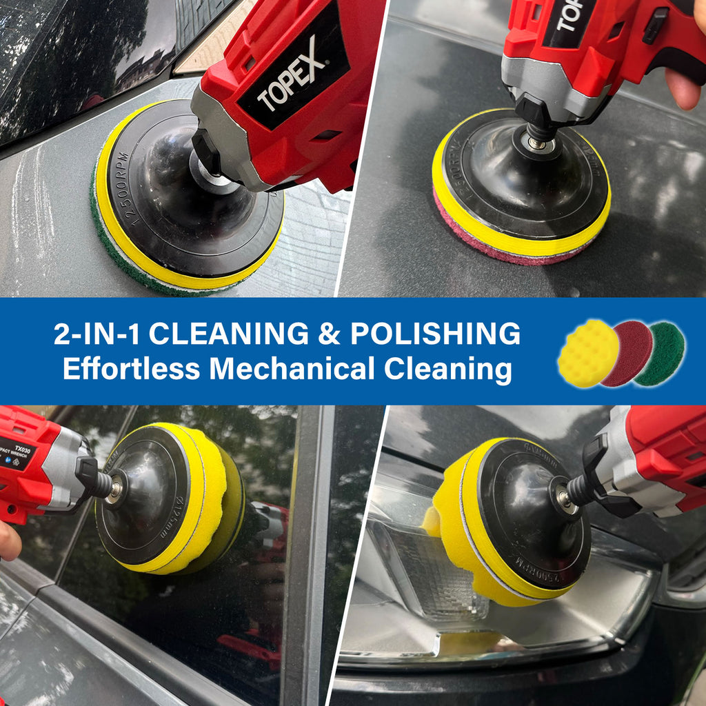 TOPEX 14-Piece Drill Brush Attachment Kit, 2-in-1 Clean & Polish Power Scrubber Set for  Effortless Scrubbing