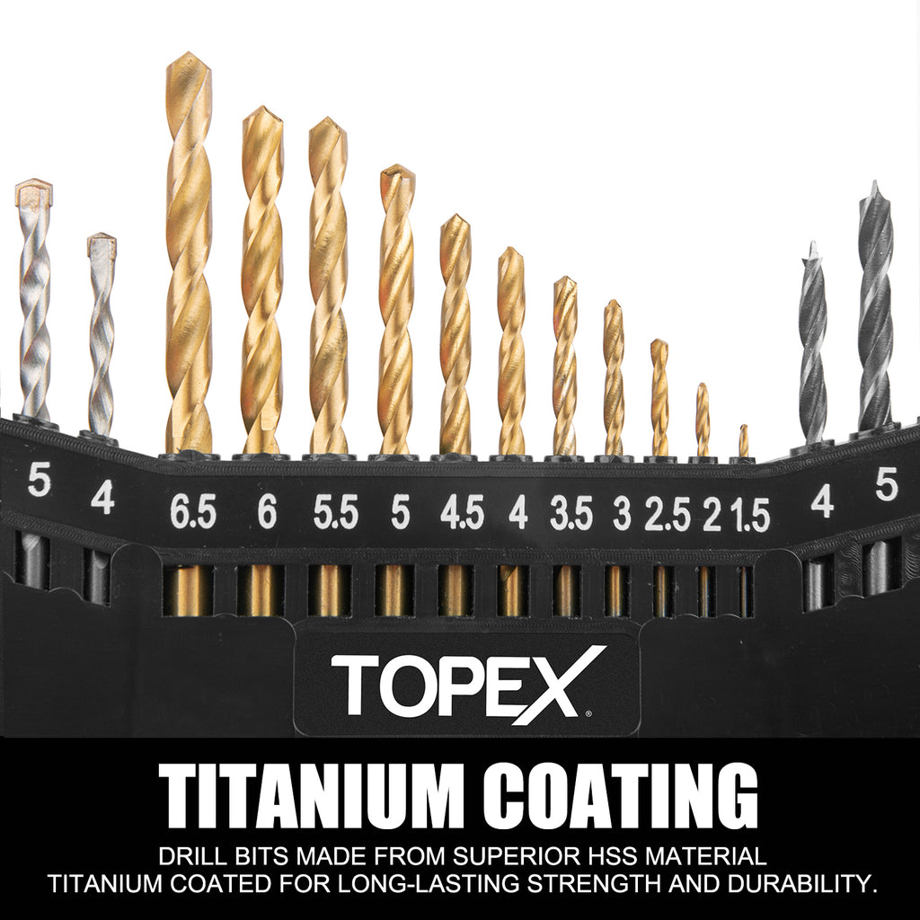 TOPEX 20V Max Cordless Hammer Drill w/ Li-Ion Battery & Drill Bit Set