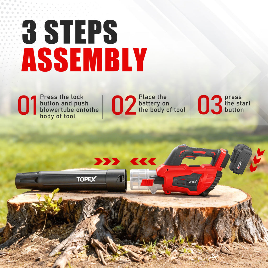 TOPEX 20V MAX Cordless Leaf Blower with 2-Speed Selection, 16,000 RPM, 144km/h Multipurpose Lightweight Leaf Blower Blow with Detachable Nozzle