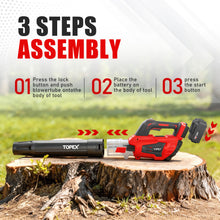 Load image into Gallery viewer, TOPEX 20V MAX Cordless Leaf Blower with 2-Speed Selection, 16,000 RPM, 144km/h Multipurpose Lightweight Leaf Blower Blow with Detachable Nozzle