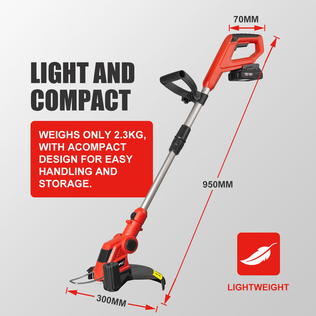 TOPEX 20V Cordless Grass Trimmer, 30cm Grass Trimmer Lawn Mover & Edger Garden Tool, Battery Powered Grass Cutter with Spool Line for Home Yard