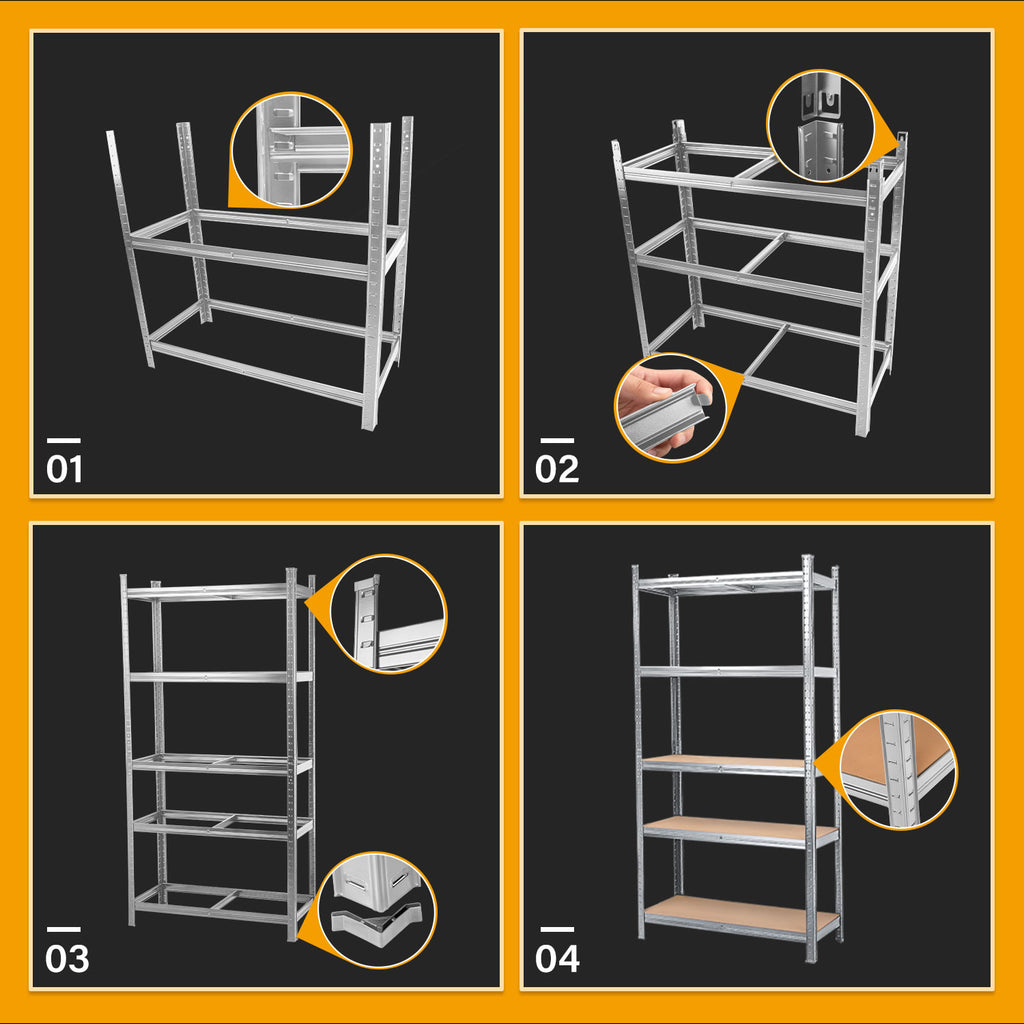 MasterSpec 2PCS 5-Tier Garage Shelving 1500x700x300mm Warehouse Rack Shelf Storage Rack Garage Shelves