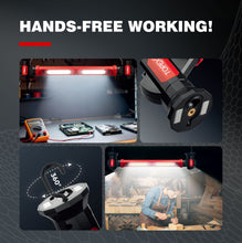 Load image into Gallery viewer, TOPEX 2 Pack Rechargeable Work Light, 2000 Lumens Magnetic LED Work Light with Hooks, 360° Rotation 3 Modes Light &amp; 1/4" Thread for Car Repair