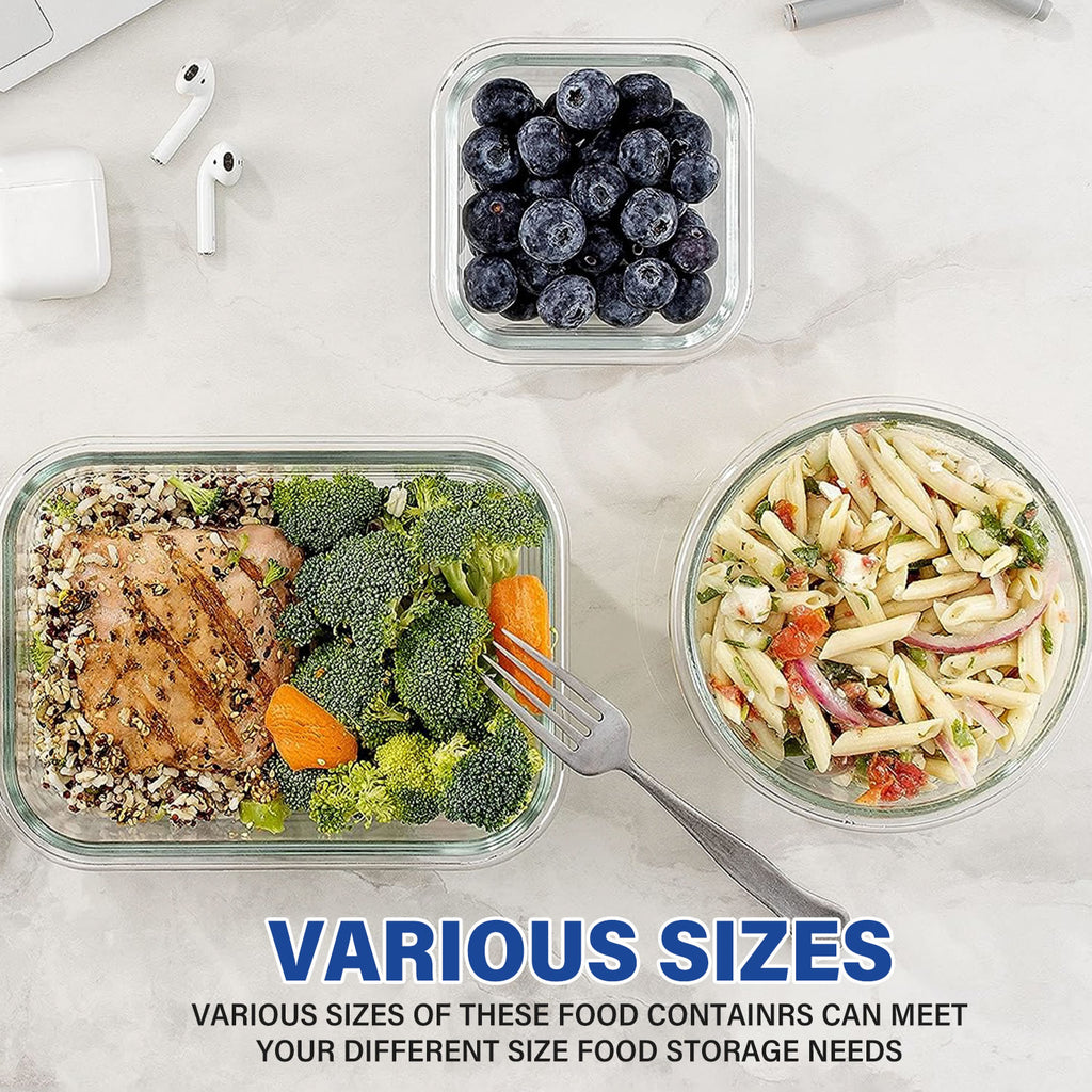 Stelive 12 PCS Glass Food Storage Containers with Lids Airtight Food Containers Leakproof Lunch box BPA Free Glass Container for Microwave, Freezer, Dishwasher Storage & Organisation, 310-1040ml