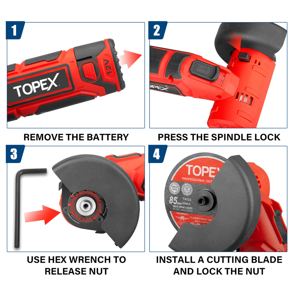 TOPEX 12V Cordless Power Tool Kit Angle Grinder Circular Saw