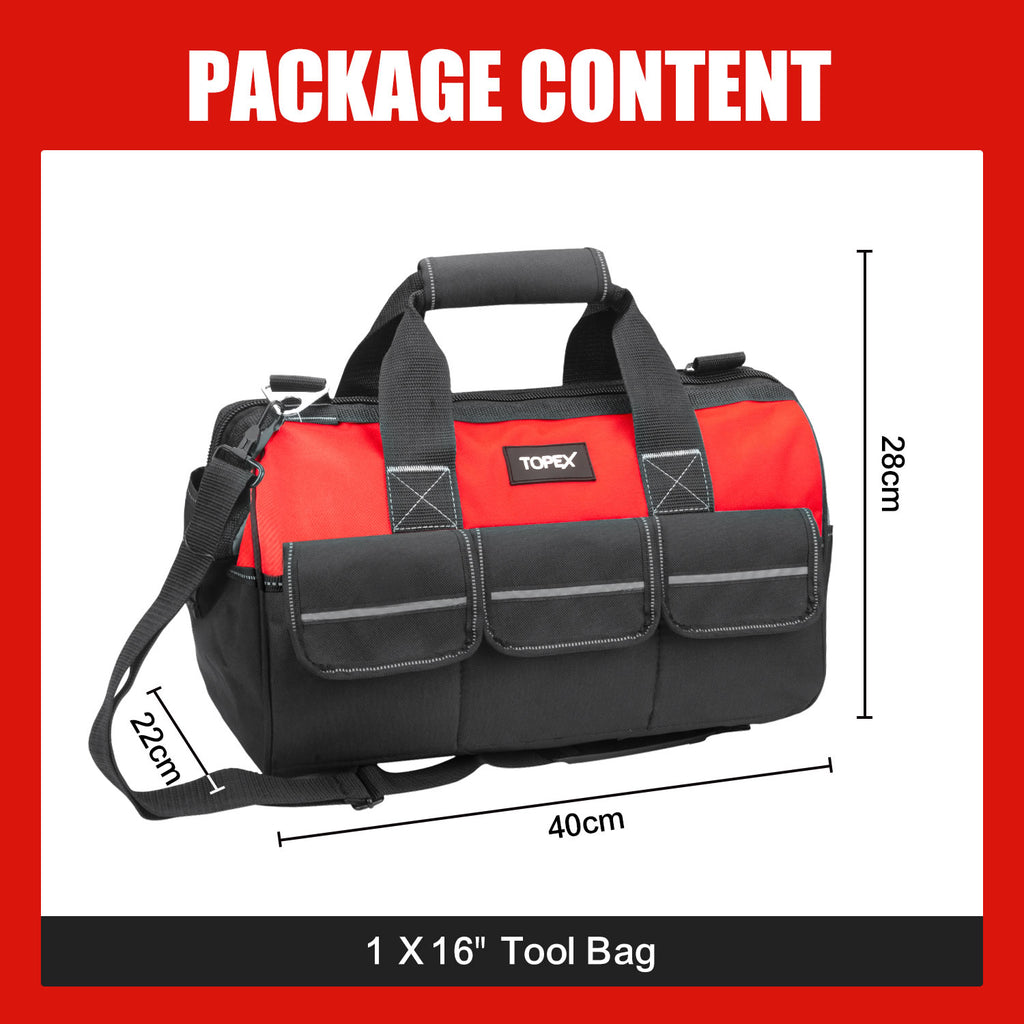 TOPEX 16-inch Tool Bag Multi-pocket Tool Organizer with Adjustable Shoulder Strap