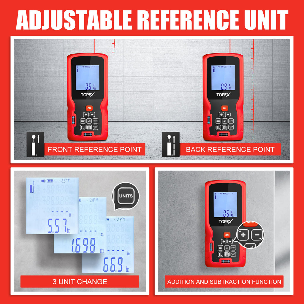 TOPEX Laser Distance Meter Laser Measurement Tool Laser Measure Digital Laser Measurer Measure Distance Area and Volume Battery Included