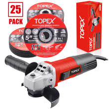 Load image into Gallery viewer, TOPEX Heavy Duty 900W 125mm 5&#39;&#39; Angle Grinder w/ 25PCs 5&quot; Grinding Wheels