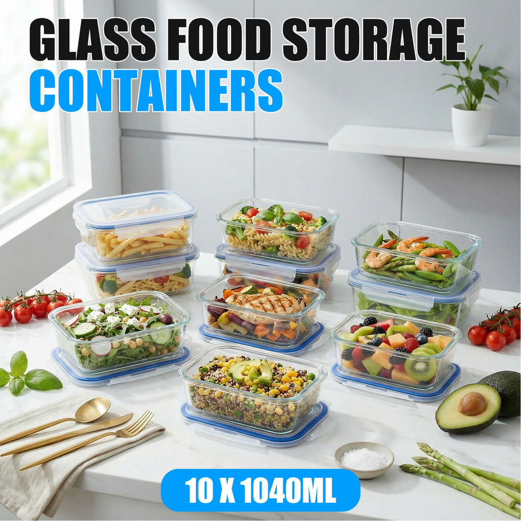 Stelive 10 Pack Glass Storage Food Containers, Glass Meal Prep Containers, Airtight Lunch Bento Boxes with Snap Locking Leakproof Lids, Reusable for Microwave
