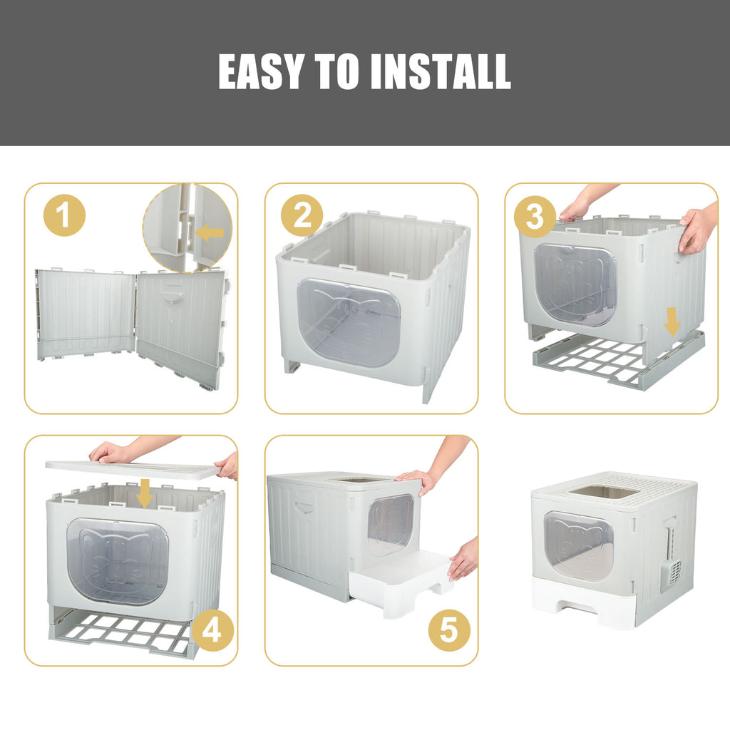 truepal Foldable Cat Litter Box/Basin Pet Toilet Anti-splashing Top Exit Cat Box With Scoop Grey