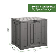 Load image into Gallery viewer, Yarvana Indoor/Outdoor Storage Box 30 Gal/113L with Lockable Lid Ottoman Chair Seat for Toys, Gardening Tools, Waterproof and UV Resistant, Gray