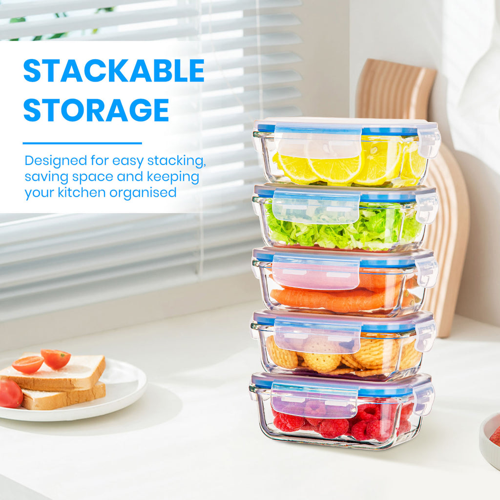 Stelive 10 PCs Glass Storage Food Containers, Glass Meal Prep Containers, Airtight Lunch Bento Boxes with Snap Locking Leakproof Lids for Microwave