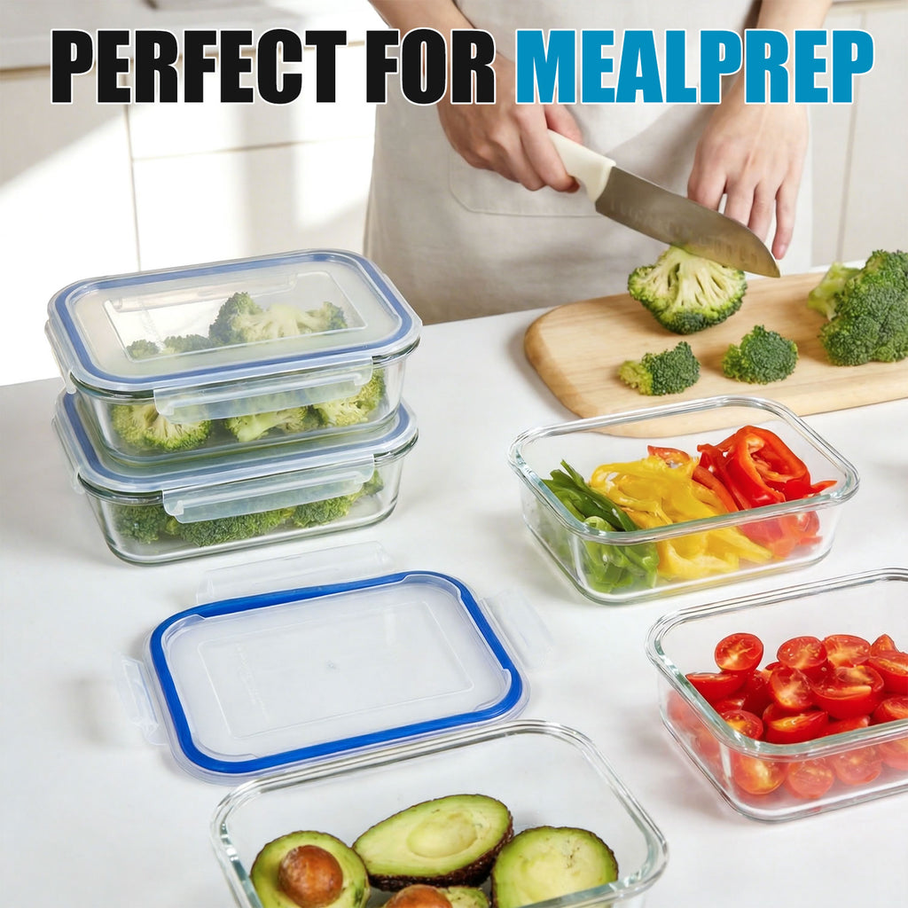 Stelive 5 Pack Glass Storage Food Containers, Glass Meal Prep Containers, Airtight Lunch Bento Boxes with Snap Locking Leakproof Lids, Reusable for Microwave