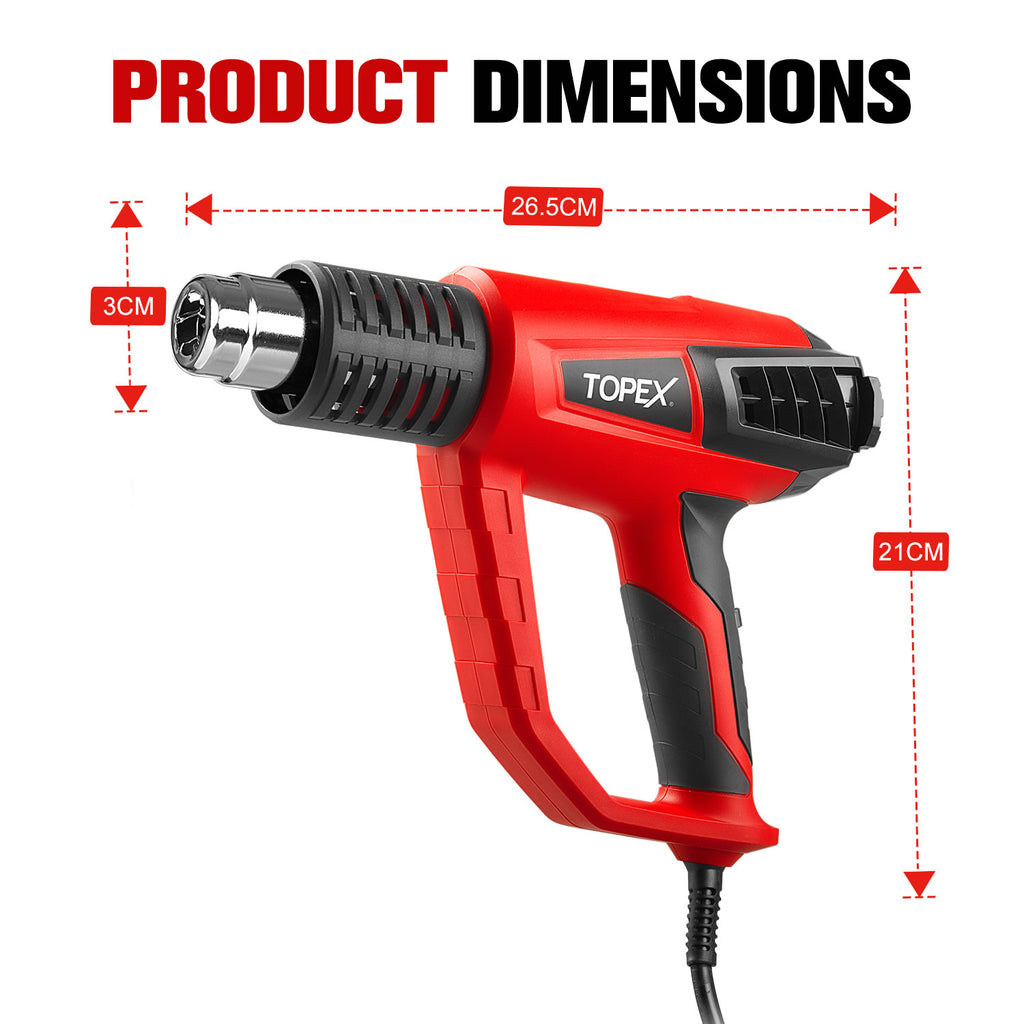 TOPEX Heat Gun Hot Air Heating Tool Kit Dual Speed w/ 5 Accessories Storage Case