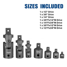 Load image into Gallery viewer, TOPEX 7-piece socket adaptor set 1/4&quot; 3/8&quot; and 1/2&quot; universal joint socket adaptor