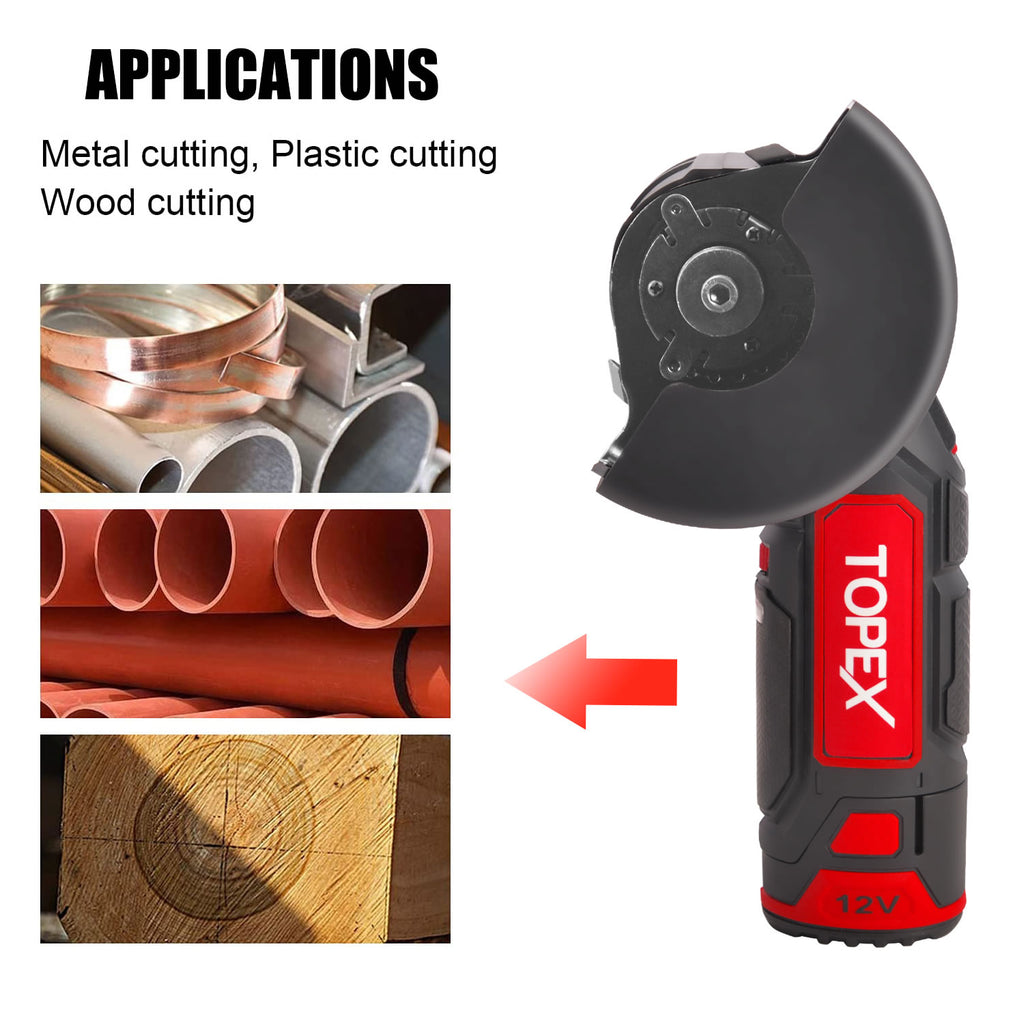 TOPEX 12V Cordless Angle Grinder Skin Only without Battery,with 2 Polishing disc & 1 Wrench for Metal and Wood