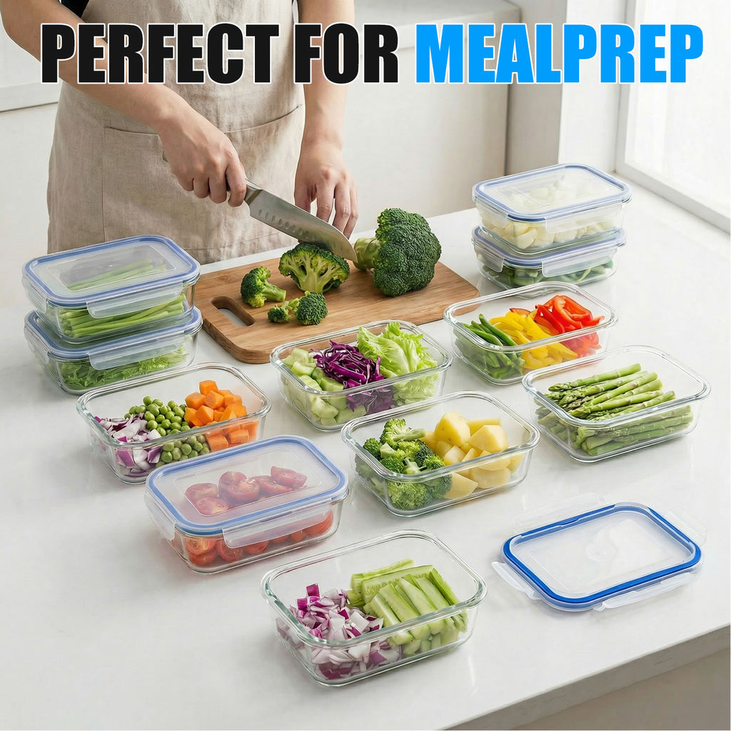 Stelive 10 Pack Glass Storage Food Containers, Glass Meal Prep Containers, Airtight Lunch Bento Boxes with Snap Locking Leakproof Lids, Reusable for Microwave