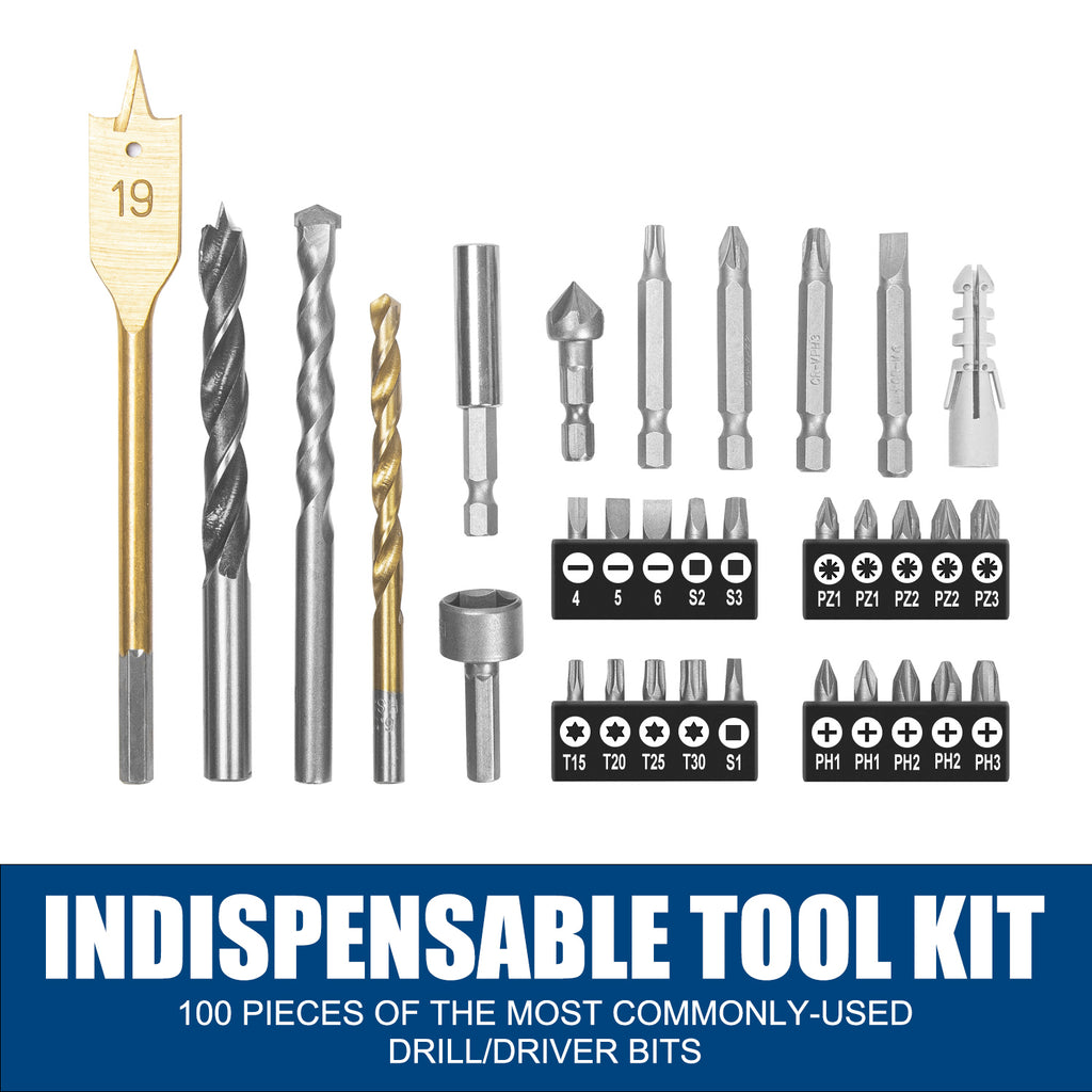 TOPEX 20V Cordless Hammer Drill Impact Driver Power Tool Combo Kit w/ Drill Bits & Tool Bag