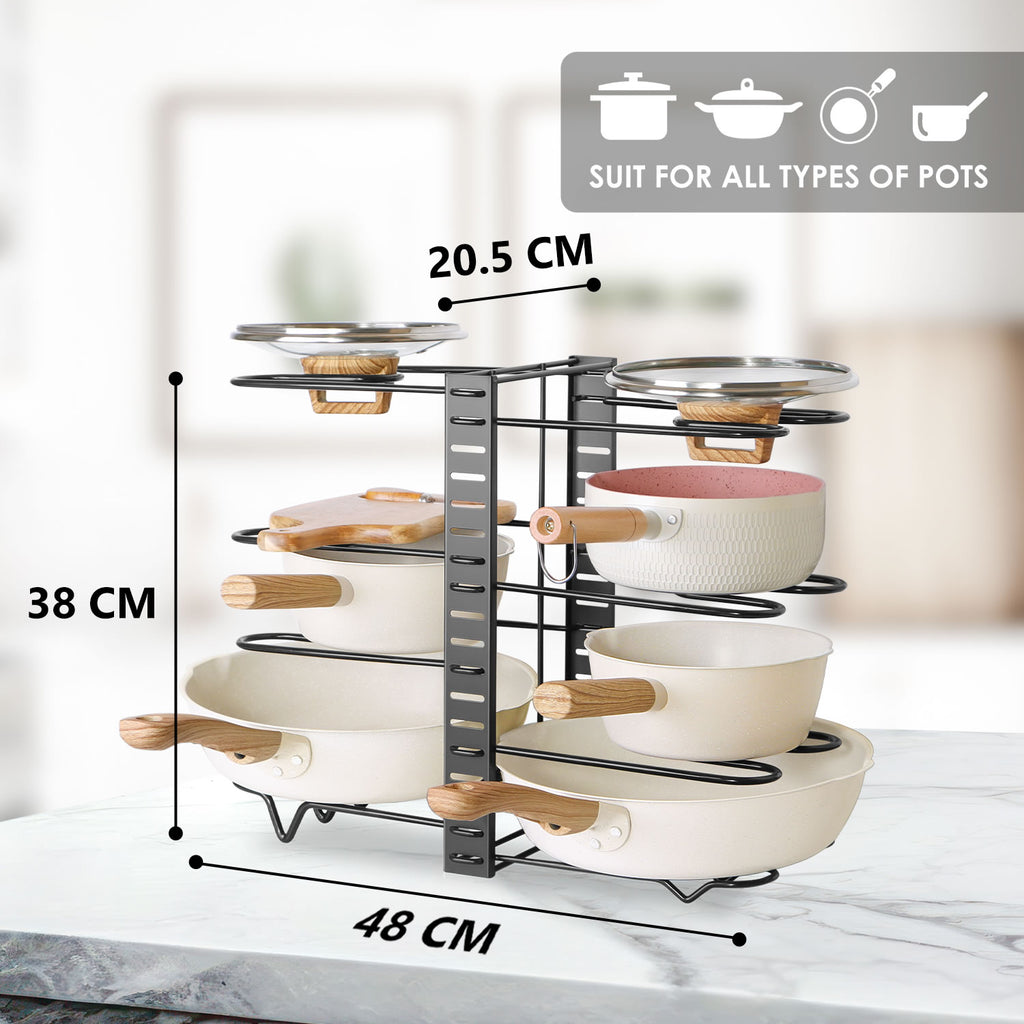 Stelive 8 Tier Dual Sided Pan Rack Pot Pan Organizer Adjustable Pan Pot Rack Pantry Organizer Holder Kitchen Pot Organizer Holder Pot Lid Organizer