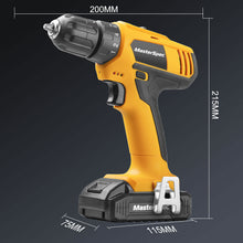 Load image into Gallery viewer, MasterSpec 20V Max Cordless Drill 30N.m 18+1+1 Torque Electric Power Drill Kit w/Li-Ion Battery Pack&amp; Screwdriver Bit Set LED Light