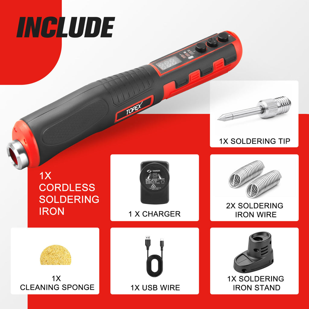 TOPEX 4V Max Cordless Soldering Iron and Charger, Cordless Soldering Iron Kit, 12 Sec Quick Heat Up