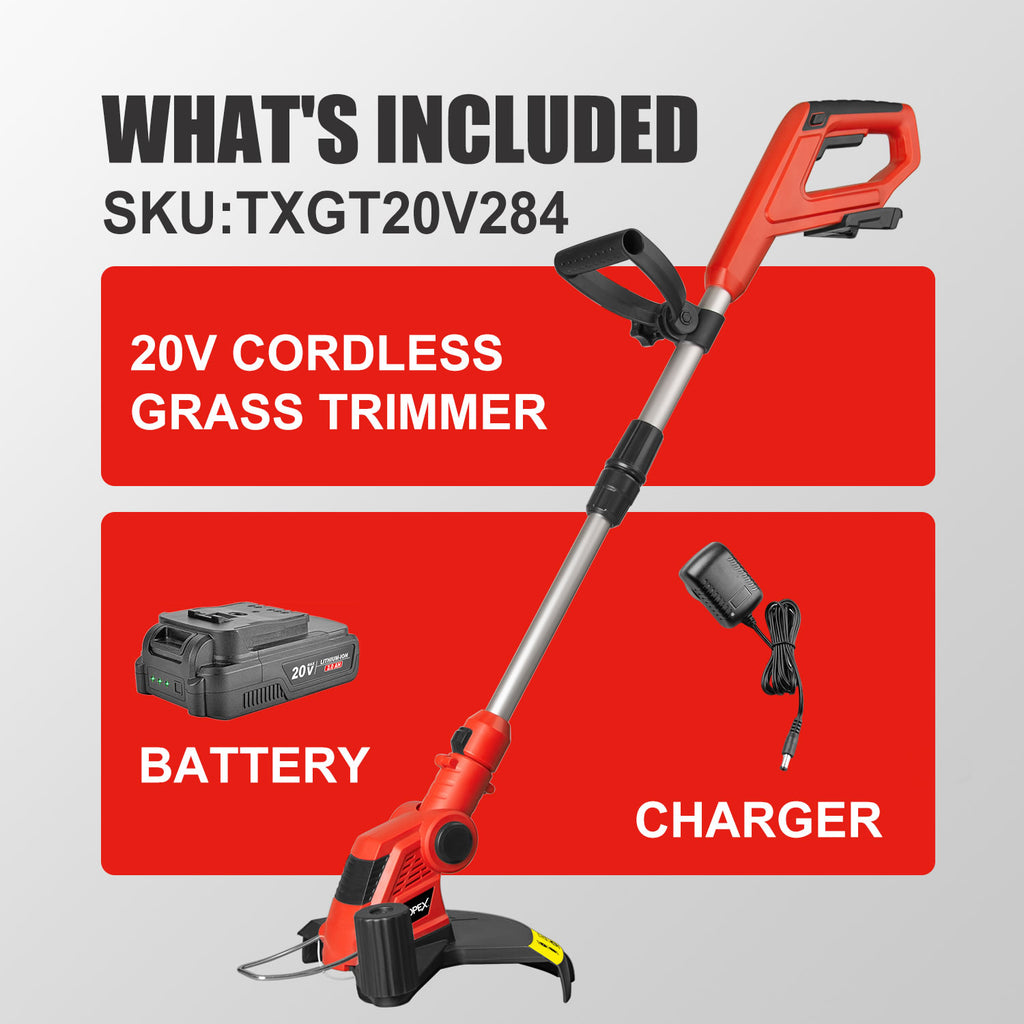 TOPEX 20V Cordless Grass Trimmer, 30cm Grass Trimmer Lawn Mover & Edger Garden Tool, Battery Powered Grass Cutter with Spool Line for Home Yard