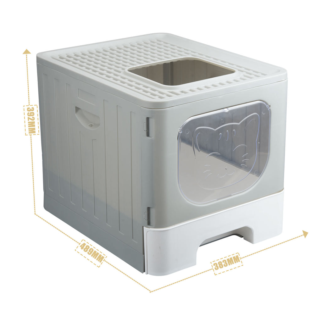 truepal Foldable Cat Litter Box/Basin Pet Toilet Anti-splashing Top Exit Cat Box With Scoop Grey