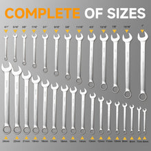 Load image into Gallery viewer, MasterSpec 30pcs Combination Spanner Set | SAE 1/4" to 1", Metric 6mm to 24mm, 15° Offset Box End &amp; 12-Point Design for Automotive Repair Furniture Assembly