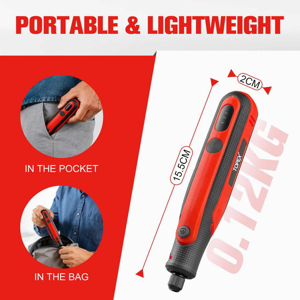 TOPEX 4V  MAX Cordless Mini Grinder, 3-Speed Electric Rotary Tool & Engraving Pen with 31 Accessories