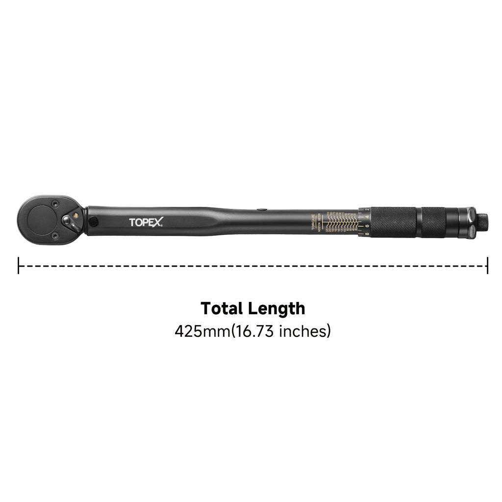 TOPEX 1/2" Torque Wrench, 20-220 Nm / 14.7-162.2 ft-lb, Dual Scale, Heavy Duty for Automotive & Mechanical Use