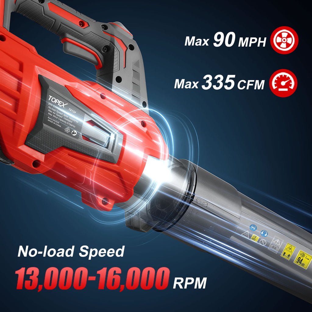 TOPEX 20V MAX Cordless Leaf Blower with 2-Speed Selection, 16,000 RPM, 144km/h Multipurpose Lightweight Leaf Blower Blow with Detachable Nozzle