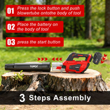 Load image into Gallery viewer, TOPEX 20V MAX Cordless Leaf Blower with 2-Speed Selection, 16,000 RPM, 144km/h Multipurpose Lightweight Leaf Blower Blow with Detachable Nozzle