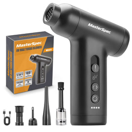 MasterSpec 8V Max Turbo Blower with 110000RPM Max Speed, 3.6kPa Suction, Rechargeable Portable Cleaner for Car, Keyboard & Home