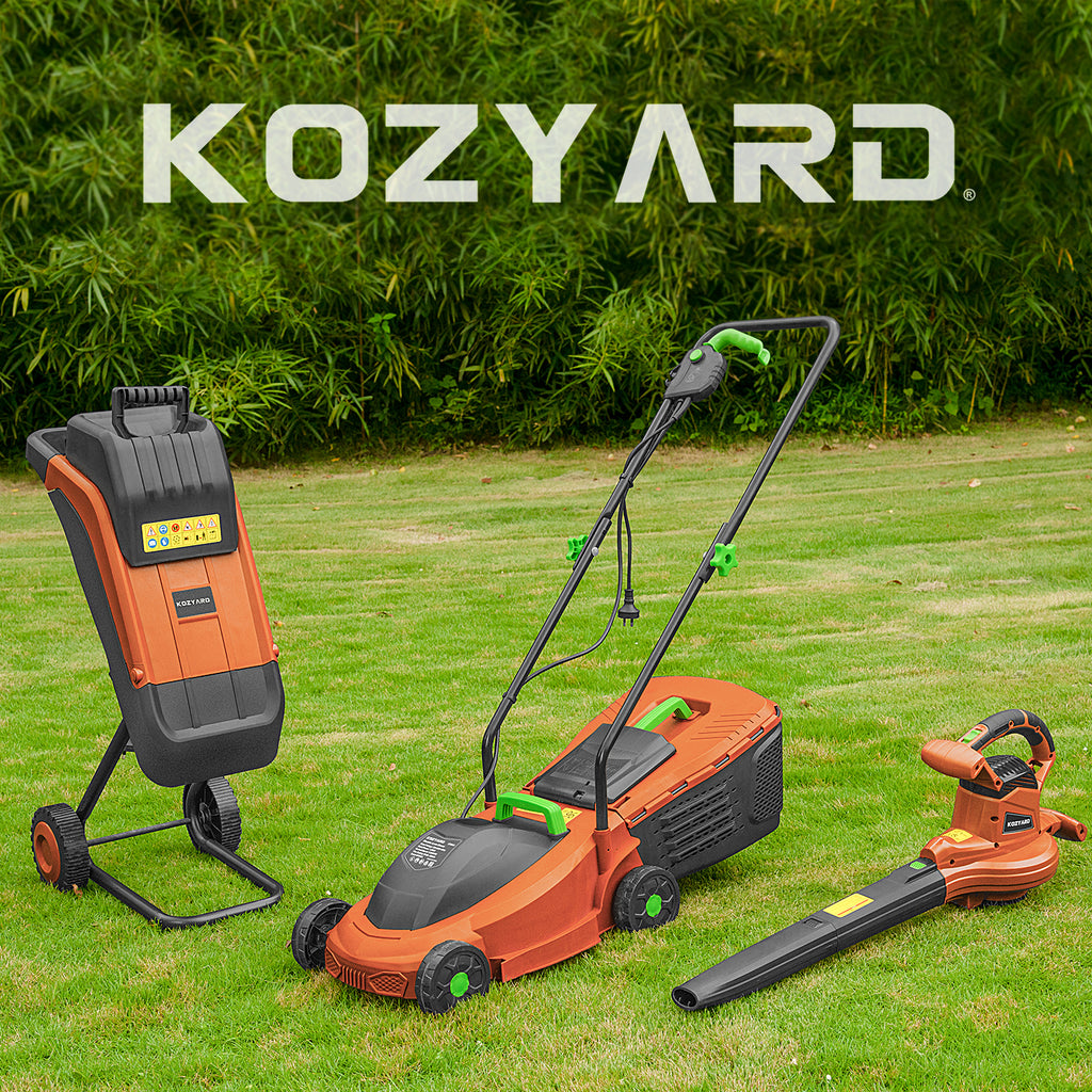 KOZYARD 1300w Electric Lawn Mower,2-in-1 Grass Box Or Mulch Electric Weeder,2-Position Height Adjustment,Cutting Width 320MM, Adjustable Cutting Height (25/40/55MM)