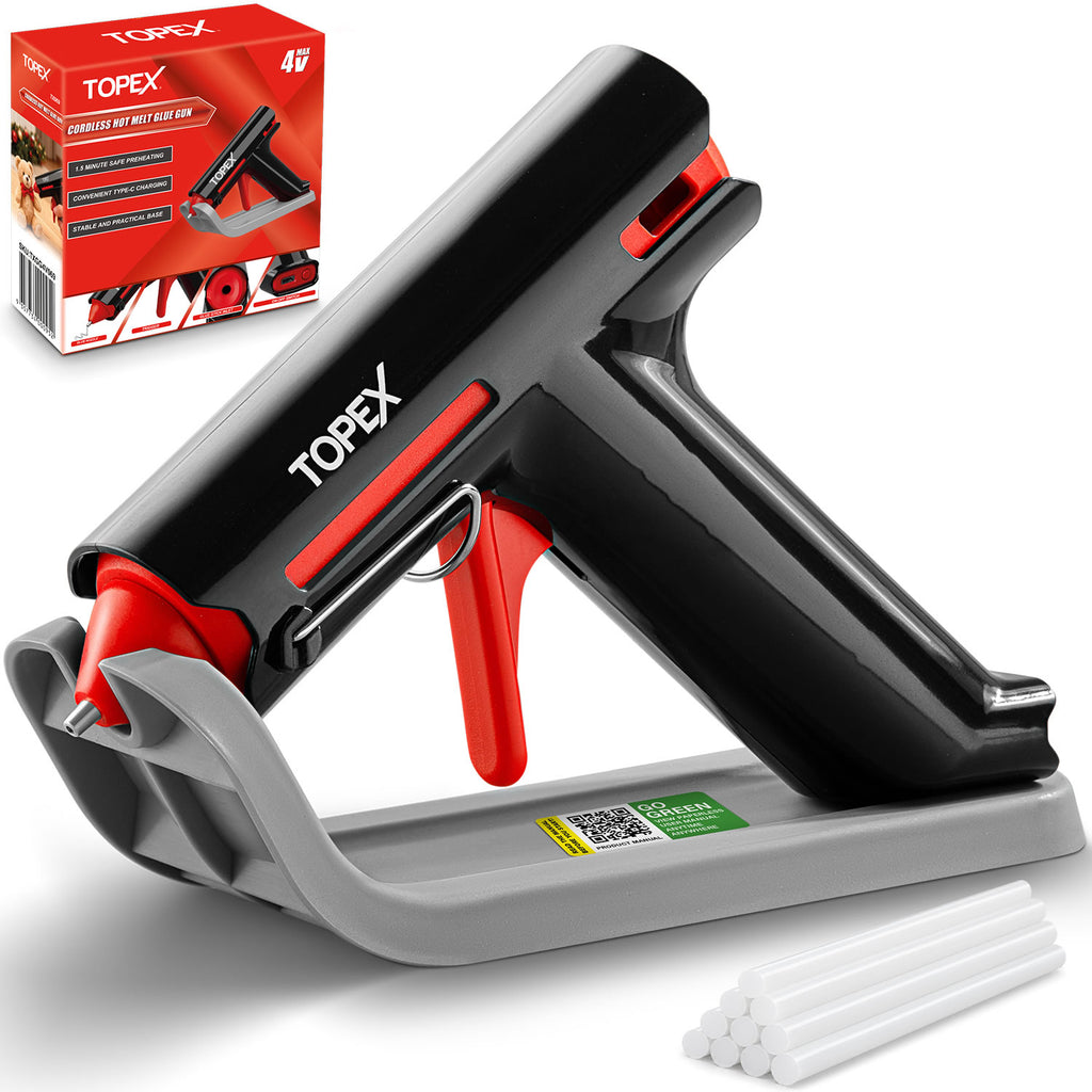 TOPEX 4V Cordless Hot Glue Gun w/ 10Pcs Premium Glue Sticks